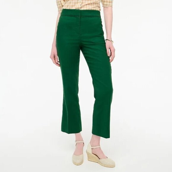 J. Crew Linen Blend Kelsey Cropped Flare Pants Green Size 4 NWT - Picture 1 of 9